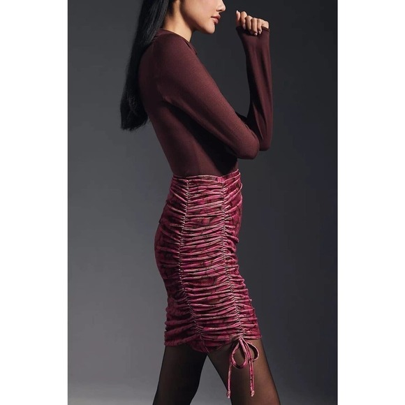 NWT Anthropologie Ruched Velvet Floral Mini Skirt Pull On Size XXS - Picture 1 of 11